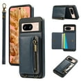 thumbnail image 1 of ELEHOLD Case for Google Pixel 8, Zipper Leather Wallet Case with Card Holder Stand,Blue, 1 of 5