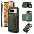 thumbnail image 1 of ELEHOLD Case for Google Pixel 8, Zipper Leather Wallet Case with Card Holder Stand,Green, 1 of 5