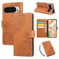 thumbnail image 1 of ELEHOLD Case for Google Pixel 9 / 9 Pro, Flower Embossed Flip Leather Wallet Phone Case with 3 Card Slots & Wrist Strap,Brown, 1 of 7