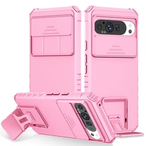 ELEHOLD Case for Google Pixel 9/9 Pro, Shockproof Full Body Case Built in Slide Camera Lens Cover & Invisible Kickstand,Pink