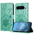 thumbnail image 1 of ELEHOLD Case for Google Pixel 9 / 9 Pro, Sunflower Embossed Leather Wallet Case with Magnetic Closure & Kickstand,Green, 1 of 6