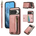 thumbnail image 1 of ELEHOLD Case for Google Pixel 9 / 9 Pro, Zipper Leather Wallet Case with Card Holder Stand,Pink, 1 of 6