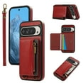 thumbnail image 1 of ELEHOLD Case for Google Pixel 9 / 9 Pro, Zipper Leather Wallet Case with Card Holder Stand,Red, 1 of 6