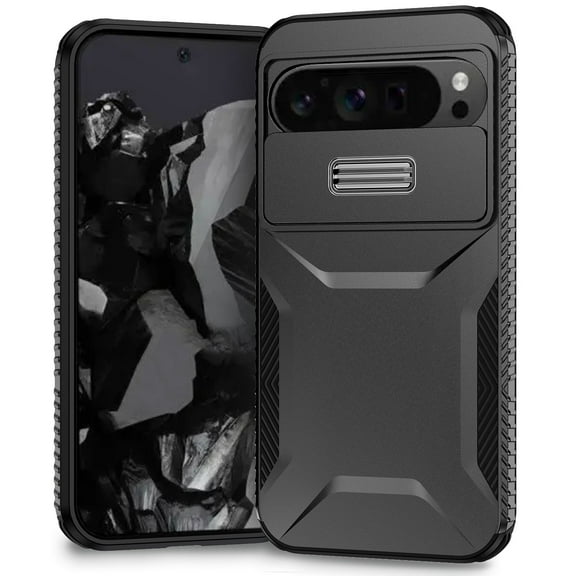 ELEHOLD Case for Google Pixel 9/9pro, Shockproof Anti-Scratch Protective Phone Case Slide Camera Lens Cover,Black