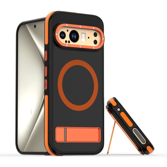 ELEHOLD Case for Google Pixel 9 Pro XL, Military-Grade Protective Magnetic Phone Case with  Adjustable Kickstand,Orange