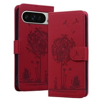 ELEHOLD Case for Google Pixel 9 Pro XL, Premium PU Leather Wallet Flip Case Folio Cover with Card Holder Kickstand,Red