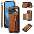 thumbnail image 1 of ELEHOLD Case for Google Pixel 9 Pro XL, Zipper Leather Wallet Case with Card Holder Stand,Brown, 1 of 6