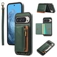 thumbnail image 1 of ELEHOLD Case for Google Pixel 9 Pro XL, Zipper Leather Wallet Case with Card Holder Stand,Green, 1 of 6