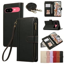ELEHOLD Case for Google Pixel 9A, Crossbody Shockproof Leather Wallet Phone Case with Kickstand and Hand Strap,Black