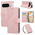 thumbnail image 1 of ELEHOLD Case for Google Pixel 9A, Flower Embossed Flip Leather Wallet Phone Case with 3 Card Slots & Wrist Strap,Rosegold, 1 of 7