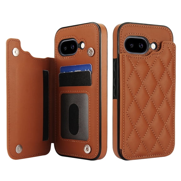 ELEHOLD Case for Google Pixel 9A, Luxury RFID Wallet Phone Case, Leather Shockproof Cover, Kickstand Function, Brown