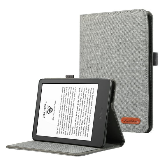 ELEHOLD Case for Kindle Paperwhite 5 (11th Generation) 20211, Heavy Duty Protection Fabric Case Print Flip Fold Stand Cover with Card Slots,Gray