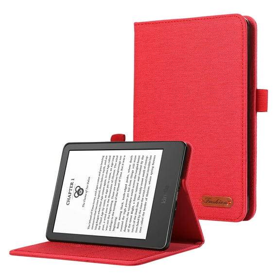 ELEHOLD Case for Kindle Paperwhite 5 (11th Generation) 20211, Heavy Duty Protection Fabric Case Print Flip Fold Stand Cover with Card Slots,Red