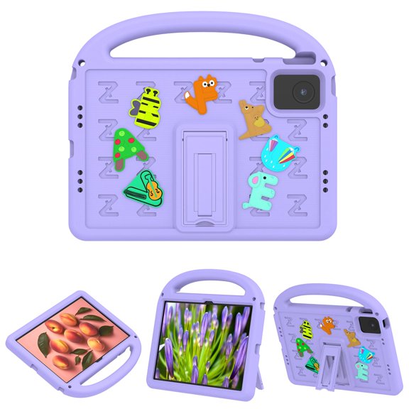ELEHOLD Case for Lenovo Tab M11, Fun Animal Design EVA Durable Case with Handle & Stand & Strap, Easy Carry for Children,Purple