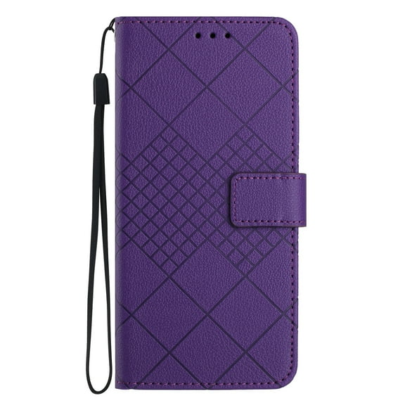 ELEHOLD Case for Moto G Play 4G (2024), Leather Wallet Case Stand Cover with Wrist Strap,Purple