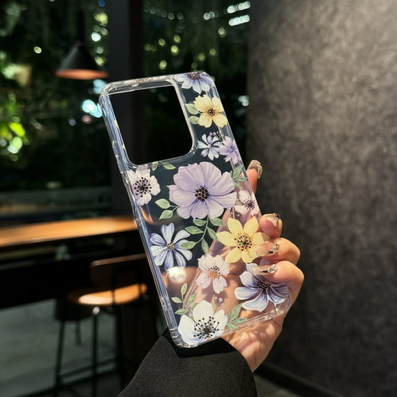 ELEHOLD Case for Moto G Power (2025), Elegant Transparent Floral Shockproof Phone Case, Fingerprint Resistant Cover,F