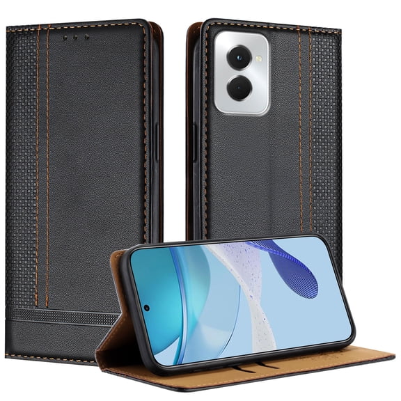 ELEHOLD Case for Moto G Power 5G (2024), Shockproof Faux Leather Wallet Phone Case Built-in Stand & Card Slots,Black