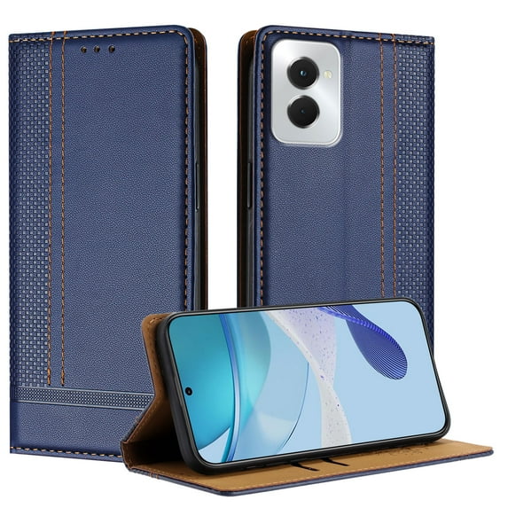 ELEHOLD Case for Moto G Power 5G (2024), Shockproof Faux Leather Wallet Phone Case Built-in Stand & Card Slots,Blue