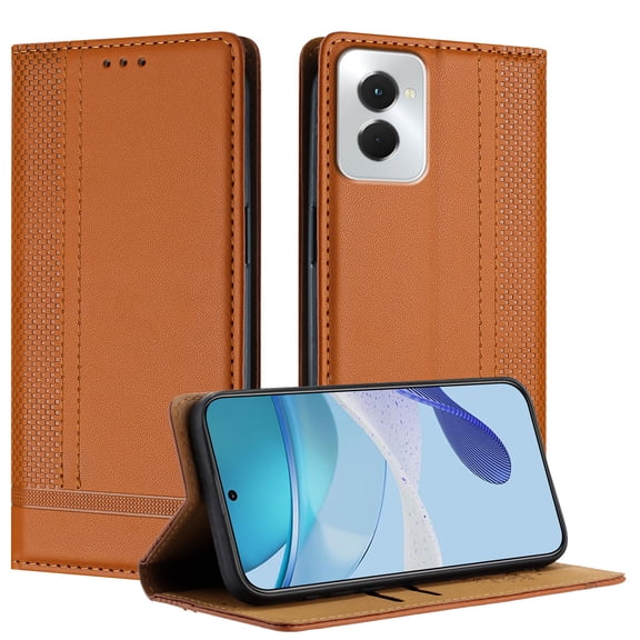ELEHOLD Case for Moto G Power 5G (2024), Shockproof Faux Leather Wallet Phone Case Built-in Stand & Card Slots,Brown