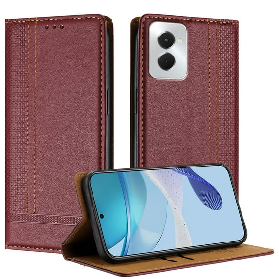 ELEHOLD Case for Moto G Power 5G (2024), Shockproof Faux Leather Wallet Phone Case Built-in Stand & Card Slots,Winered