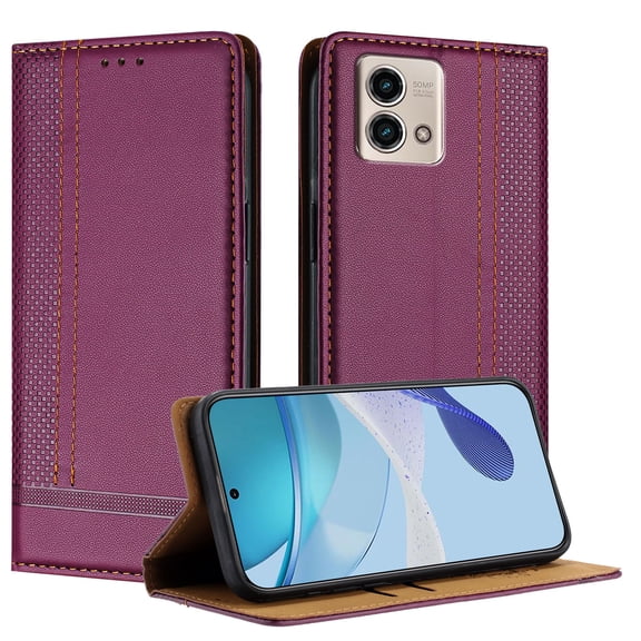 ELEHOLD Case for Moto G Stylus 5G (2023), Shockproof Faux Leather Wallet Phone Case Built-in Stand & Card Slots,Purple