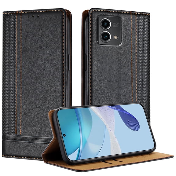 ELEHOLD Case for Moto G Stylus 5G (2024), Shockproof Faux Leather Wallet Phone Case Built-in Stand & Card Slots,Black
