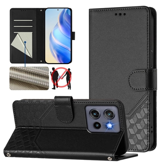 ELEHOLD Case for Moto G Stylus 5G (2025), RFID Leather Wallet Stand Case with Long Shoulder & Wrist Strap,Wireless Charging,Black