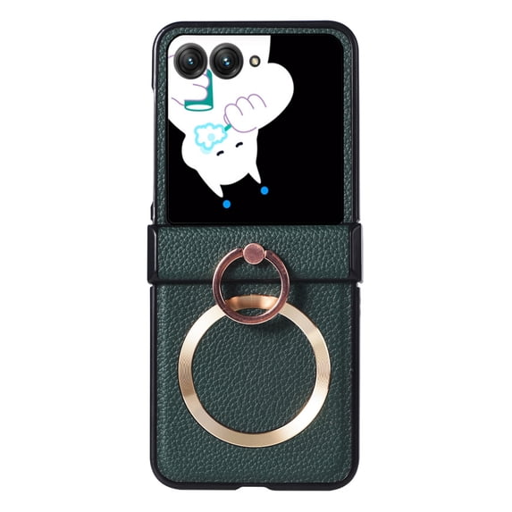 ELEHOLD Case for Motorola Razr 2024,Luxury Leather Slim Lightweight Magnetic Case with Ring Holder Stand,Green