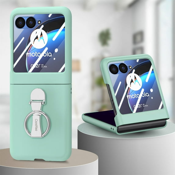 ELEHOLD Case for Motorola Razr 60 Ultra, 360° Ring Stand Shockproof Rigid Plastic Phone Case with Screen Protector,Mint