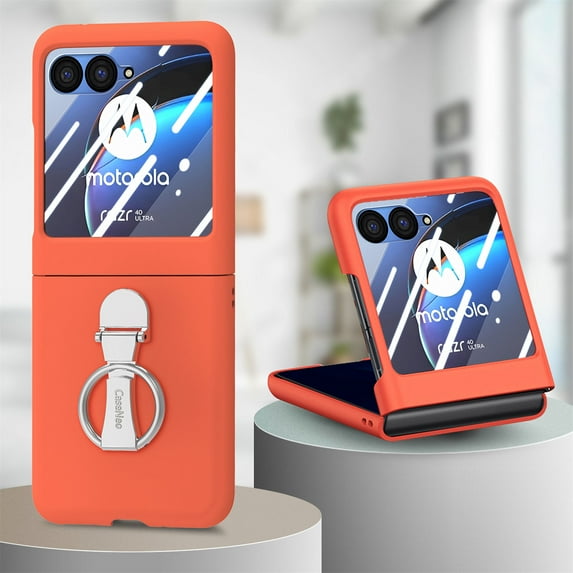 ELEHOLD Case for Motorola Razr 60 Ultra, 360° Ring Stand Shockproof Rigid Plastic Phone Case with Screen Protector,Orange