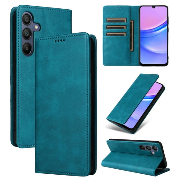 ELEHOLD Case for Samsung Galaxy A06, RFID Blocking Wallet Phone Case, Shockproof Leather Cover with Kickstand, Magnetic Closure,Bluegreen