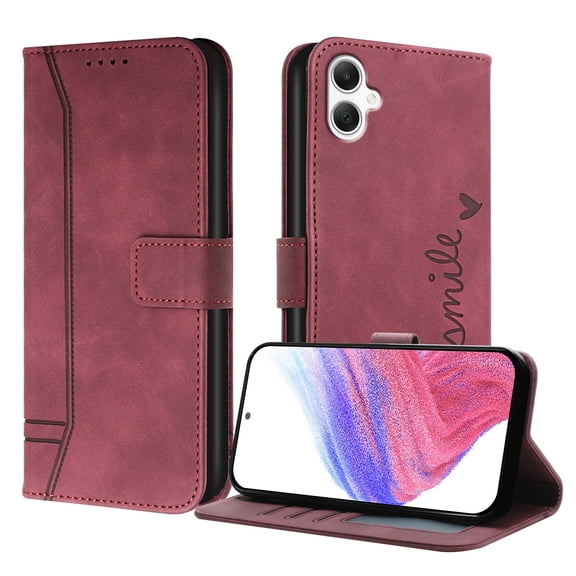 ELEHOLD Case for Samsung Galaxy A07, Shockproof Leather Wallet Phone Case with Card Slots, Stand Function, Winered