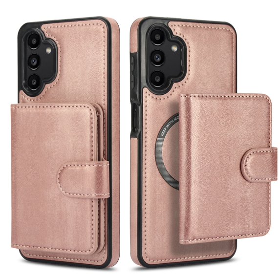 ELEHOLD Case for Samsung Galaxy A13 4G, 2-in-1 Magnetic Shockproof Leather Wallet Flip Case Cover, Detachable Card Holder with Stand,Rosegold