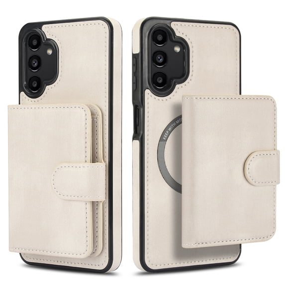 ELEHOLD Case for Samsung Galaxy A13 4G, 2-in-1 Magnetic Shockproof Leather Wallet Flip Case Cover, Detachable Card Holder with Stand,White