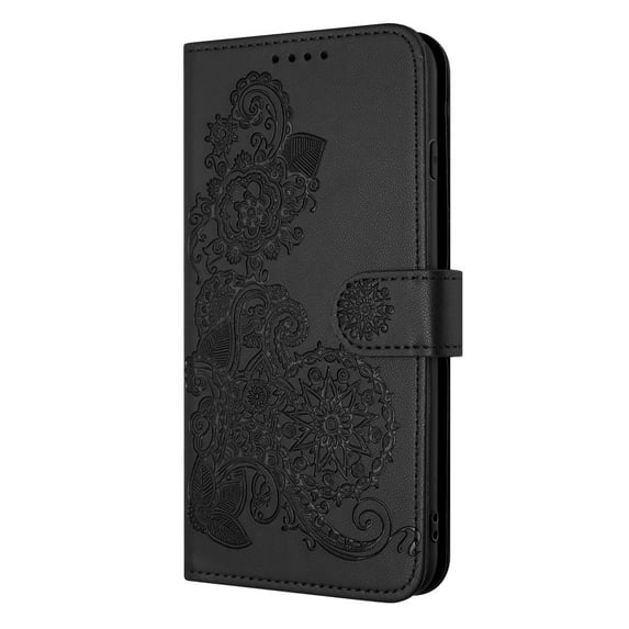 ELEHOLD Case for Samsung Galaxy A14 5G, Luxury Floral PU Leather Wallet Case with Card Holder Stand & Wrist Strap,Black