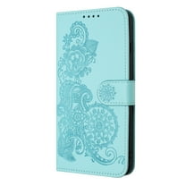 ELEHOLD Case for Samsung Galaxy A14 5G, Luxury Floral PU Leather Wallet Case with Card Holder Stand & Wrist Strap,Lightblue