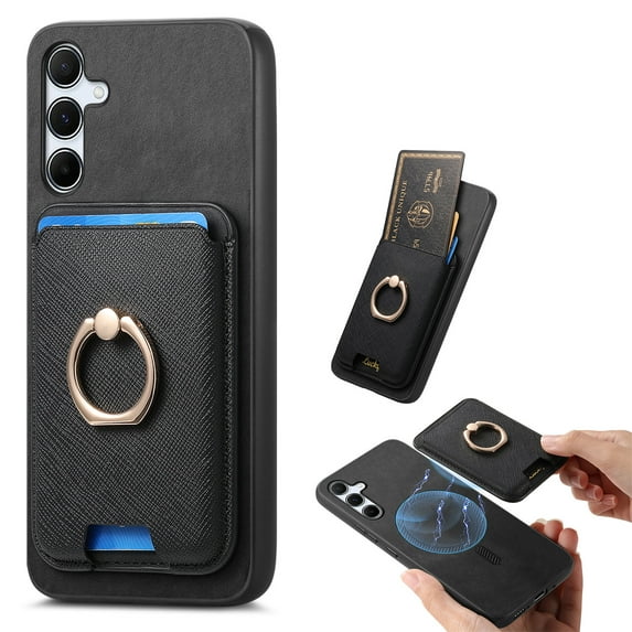 ELEHOLD Case for Samsung Galaxy A14 5G, Slim Magnetic Wallet Case with Ring Stand Credit Card Holder,Black
