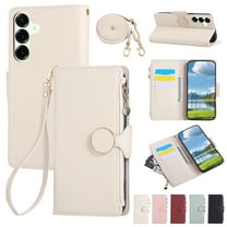 ELEHOLD Case for Samsung Galaxy A15, Crossbody Wallet Phone Case with Zipper Card Holder, Detachable Strap Folio PU Leather Cover with Stand,Beige