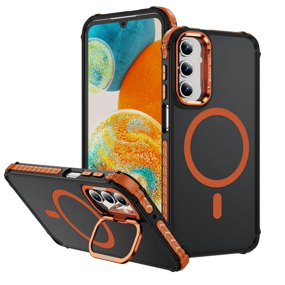 ELEHOLD Case for Samsung Galaxy A15, Matte Skin Feeling Magnetic Case with Adjustable Camera Stand,Orange