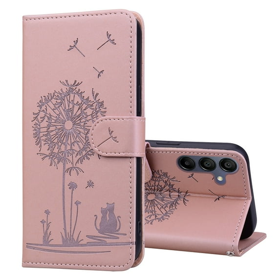 ELEHOLD Case for Samsung Galaxy A15, Premium PU Leather Wallet Flip Case Folio Cover with Card Holder Kickstand,Rosegold