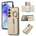 thumbnail image 1 of ELEHOLD Case for Samsung Galaxy A15, Zipper Leather Wallet Crossbody Case with Detachable Ring Kickstand & Card SlotsBeige, 1 of 10