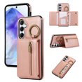 thumbnail image 1 of ELEHOLD Case for Samsung Galaxy A15, Zipper Leather Wallet Crossbody Case with Detachable Ring Kickstand & Card SlotsRosegold, 1 of 10