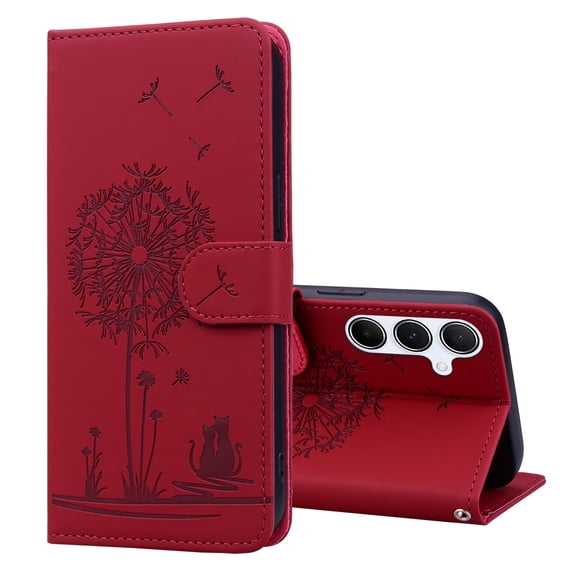ELEHOLD Case for Samsung Galaxy A21s, Premium PU Leather Wallet Flip Case Folio Cover with Card Holder Kickstand,Red
