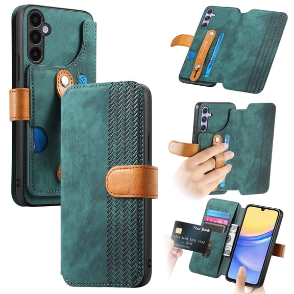 ELEHOLD Case for Samsung Galaxy A24 4G,Leather Wallet RFID Blocking Case with Wrist Strap & Card Holder Stand,Green