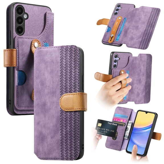 ELEHOLD Case for Samsung Galaxy A24 4G,Leather Wallet RFID Blocking Case with Wrist Strap & Card Holder Stand,Purple