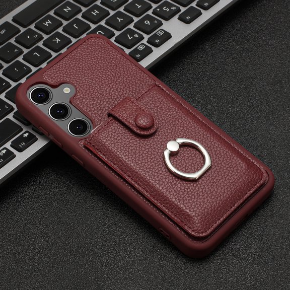 ELEHOLD Case for Samsung Galaxy A24 4G, PU Leather Wallet Case with Card Slot, 360° Rotating Ring Stand Cover,Winered