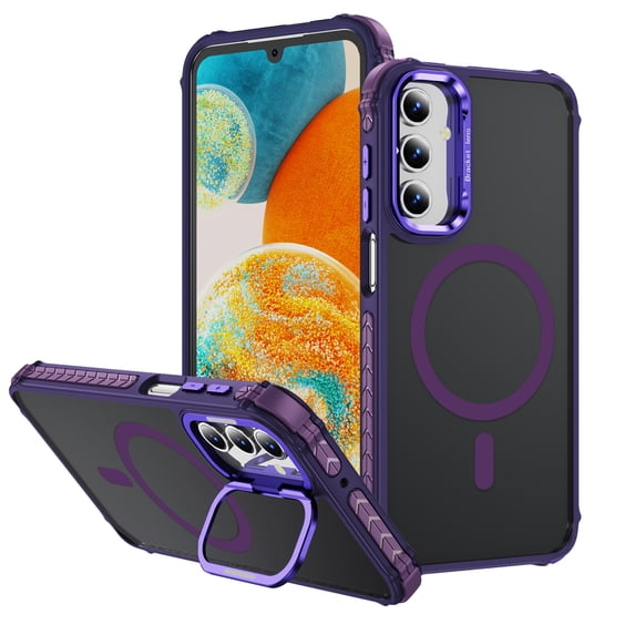 ELEHOLD Case for Samsung Galaxy A25 5G, Matte Skin Feeling Magnetic Case with Adjustable Camera Stand,Purple