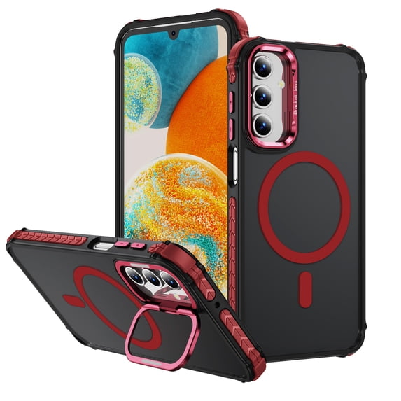 ELEHOLD Case for Samsung Galaxy A25 5G, Matte Skin Feeling Magnetic Case with Adjustable Camera Stand,Red