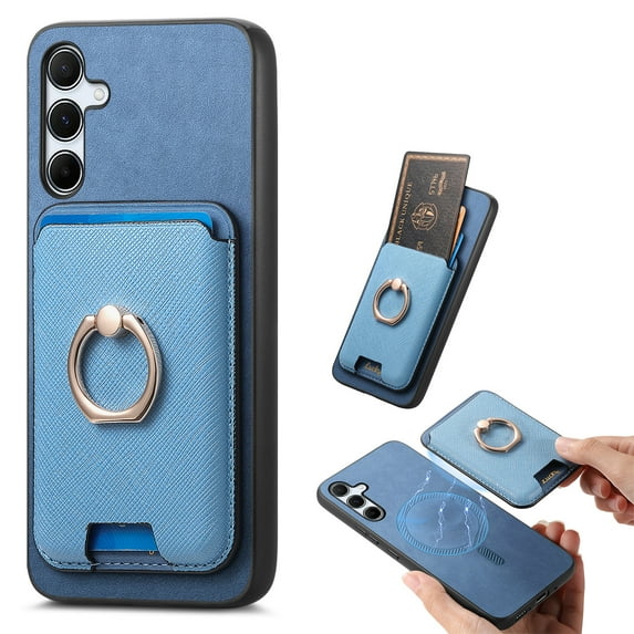 ELEHOLD Case for Samsung Galaxy A25 5G, Slim Magnetic Wallet Case with Ring Stand Credit Card Holder,Blue