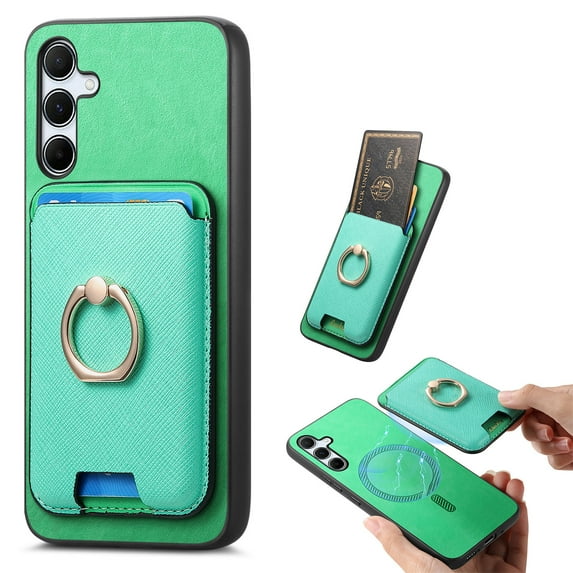 ELEHOLD Case for Samsung Galaxy A25 5G, Slim Magnetic Wallet Case with Ring Stand Credit Card Holder,Green